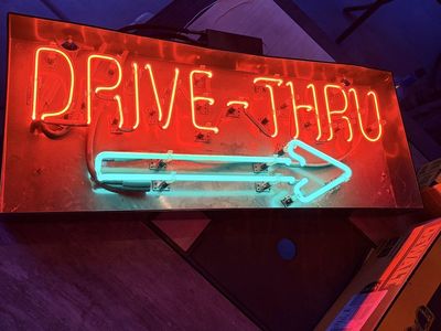 Vintage Drive-Thru Neon Sign with Arrow