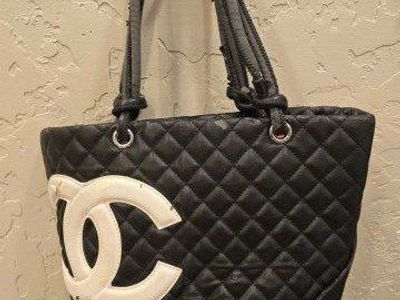 Vintage Chanel Cambon Line Black Quilted Leather Large Tote Bag Used