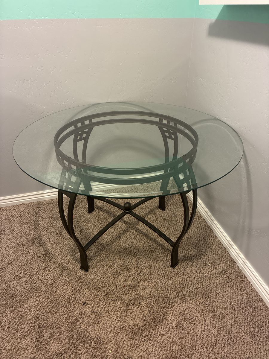 Round Glass Top Table with Wrought Iron Base - Modern & Durable