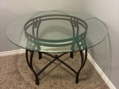 Round Glass Top Table with Wrought Iron Base - Modern & Durable