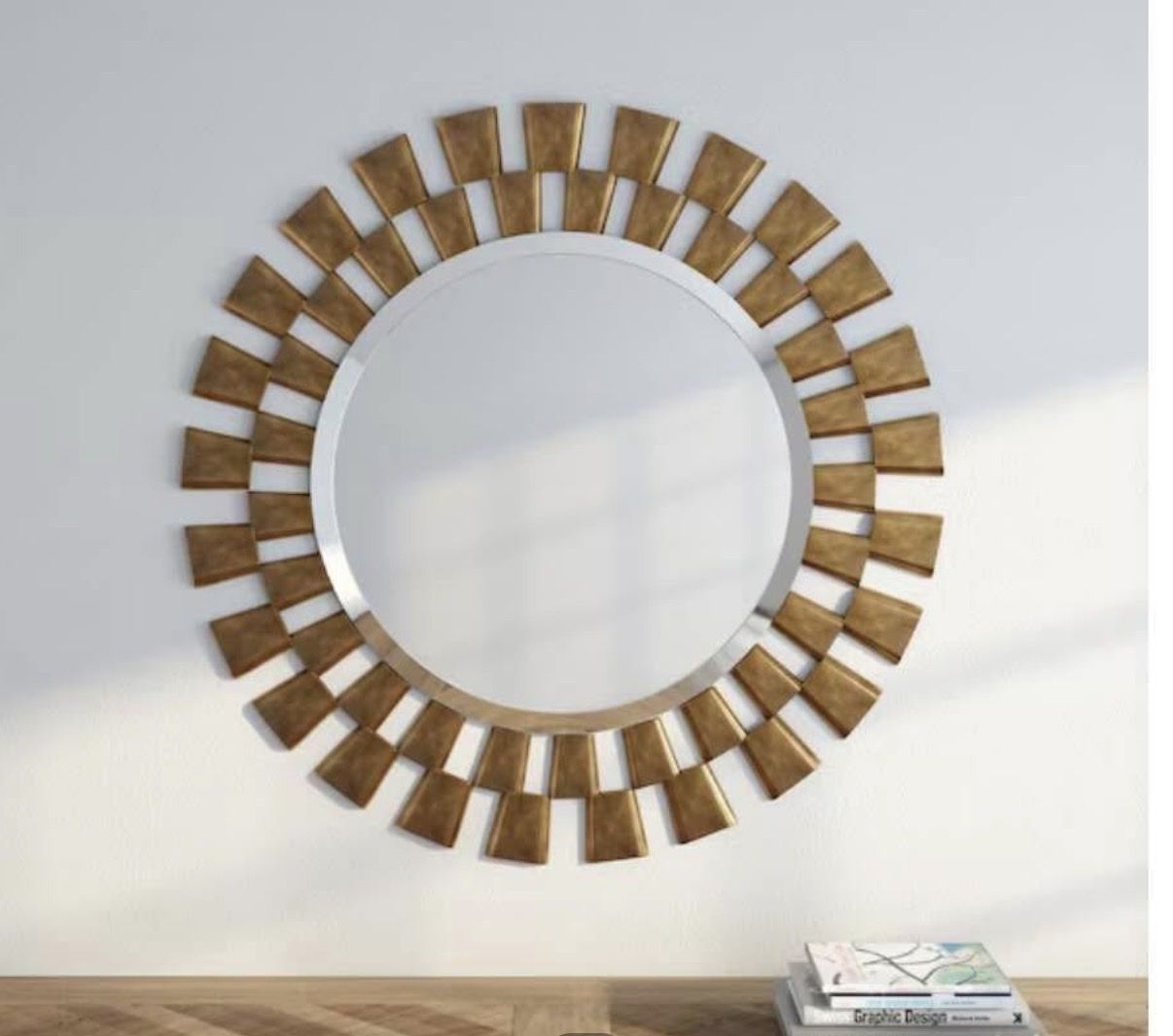 Ornate Gold Sunburst Wall Mirror - Decorative Round Art Piece for Home Decor
