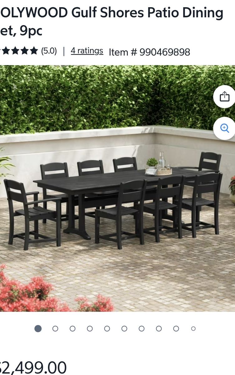 POLYWOOD Gulf Shores 9-Piece Patio Dining Set - Black - All-Weather Recycled Plastic