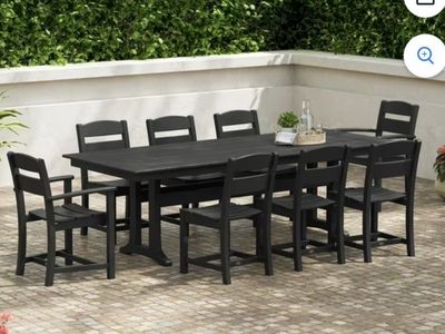 POLYWOOD Gulf Shores 9-Piece Patio Dining Set - Black - All-Weather Recycled Plastic