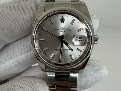 Rolex Oyster Perpetual Date 34mm Silver Dial 115200 (Z-Serial, 2006–2007) – Watch Only