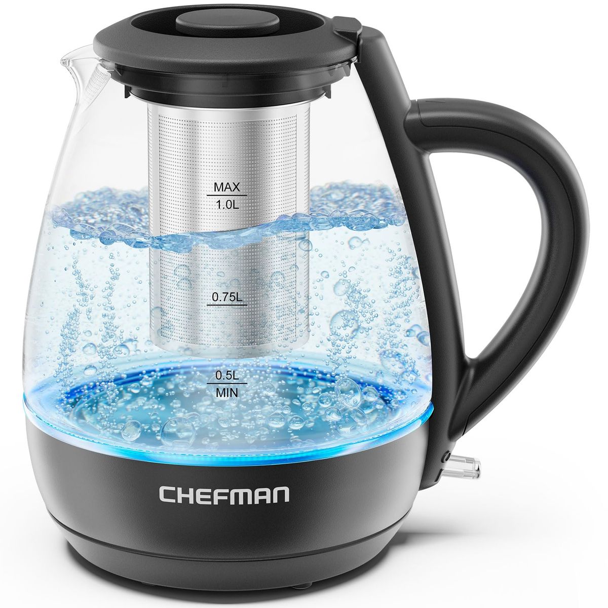 Chefman 1L Electric Glass Tea Kettle with Infuser