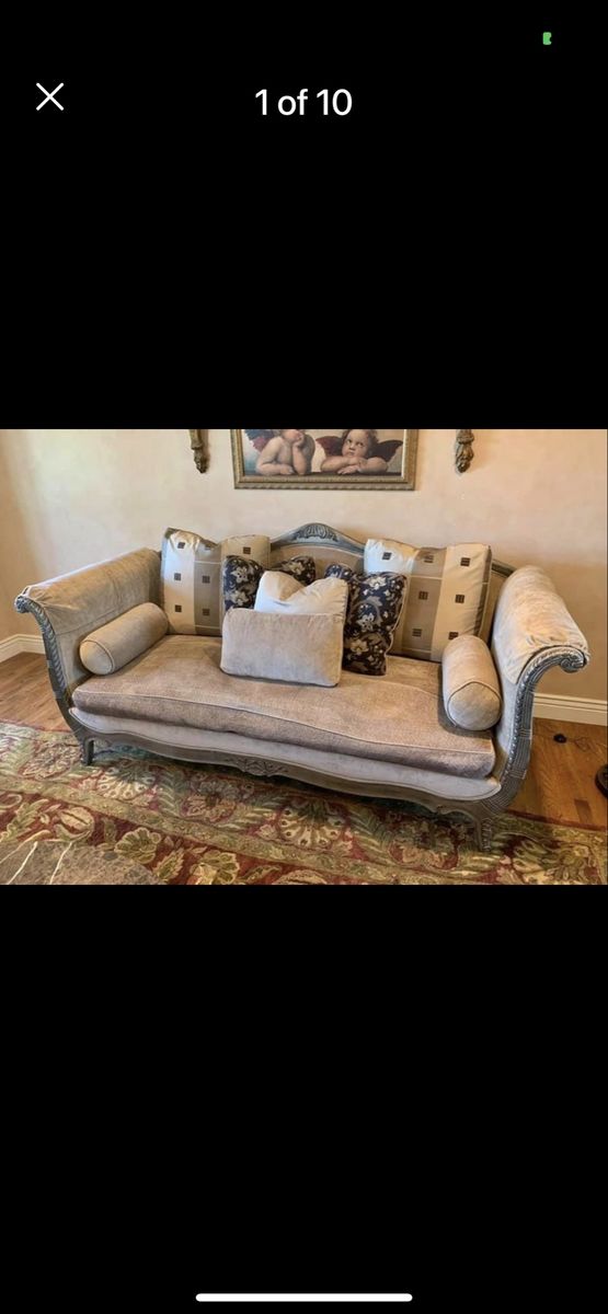 Vintage-Style Beige Fabric Loveseat Sofa with Carved Wood Frame