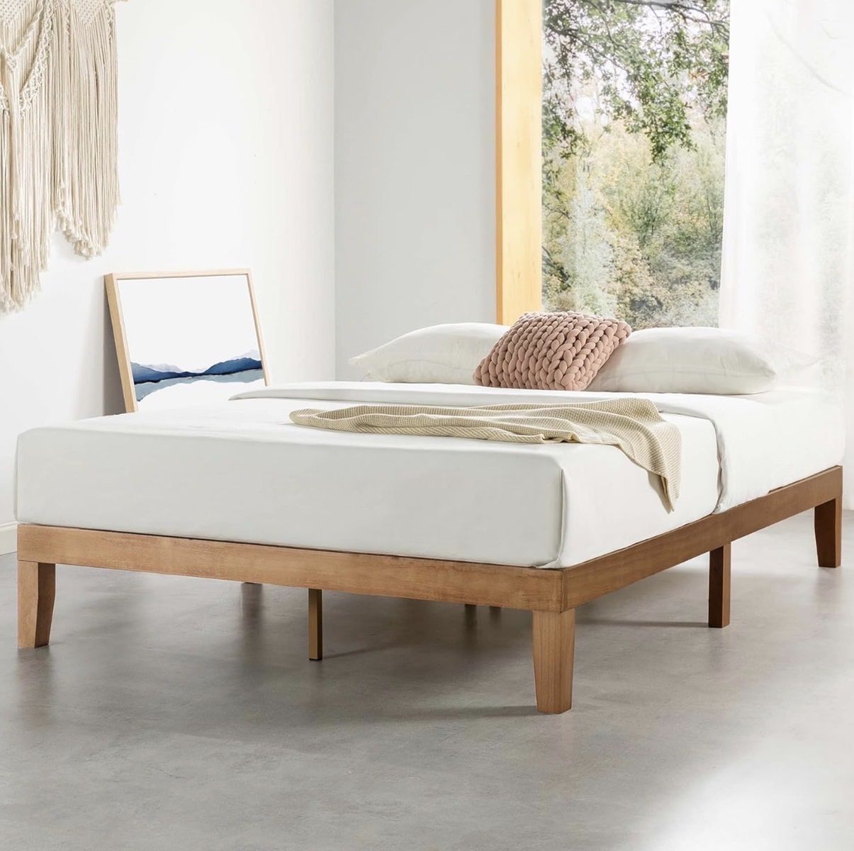 Minimalist Full Size Wood Platform Bed Frame with Headboard, Modern Mattress Foundation, No Box Spring Needed