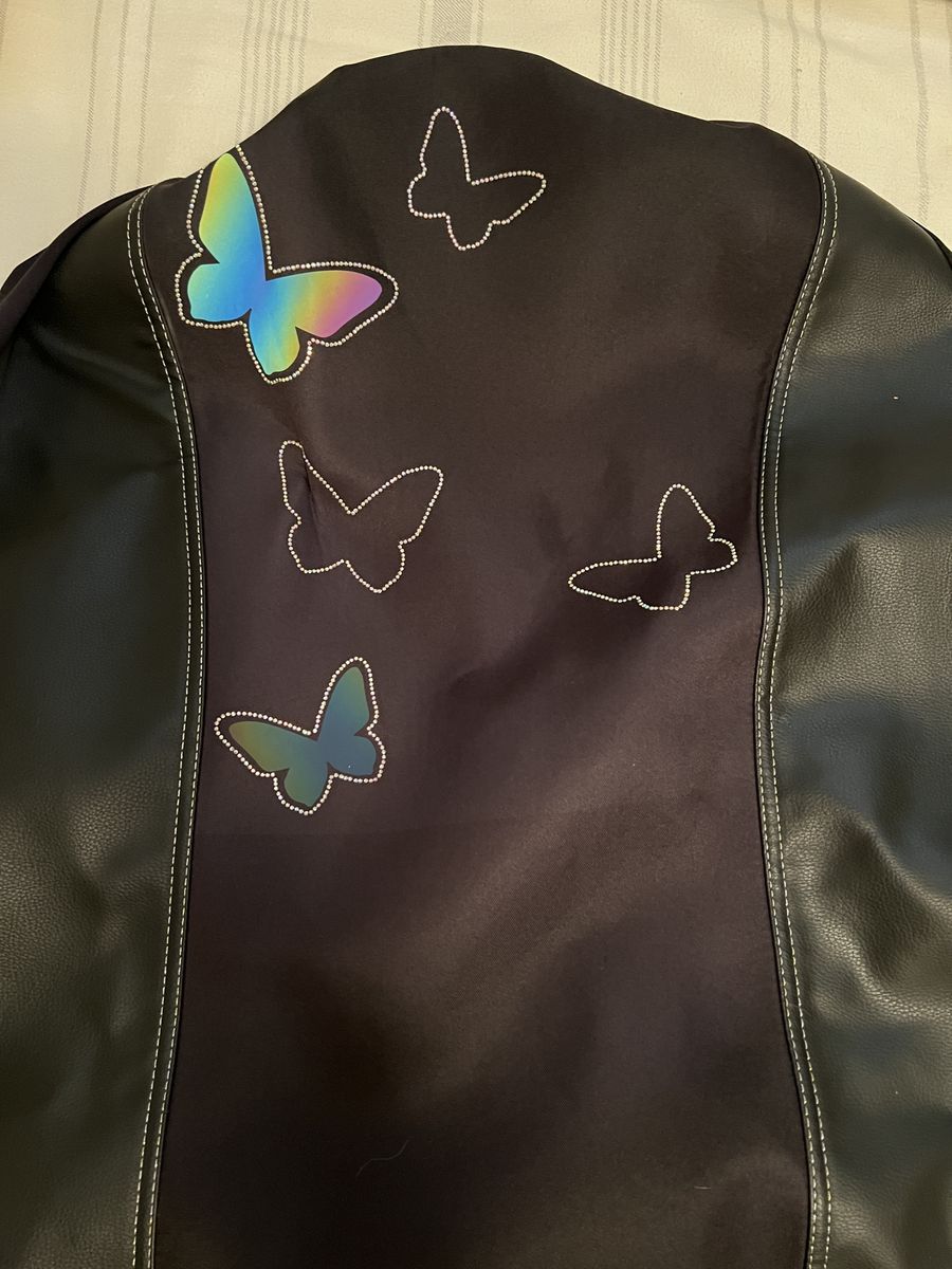 Black Car Seat Cover with Rhinestone Butterfly Design