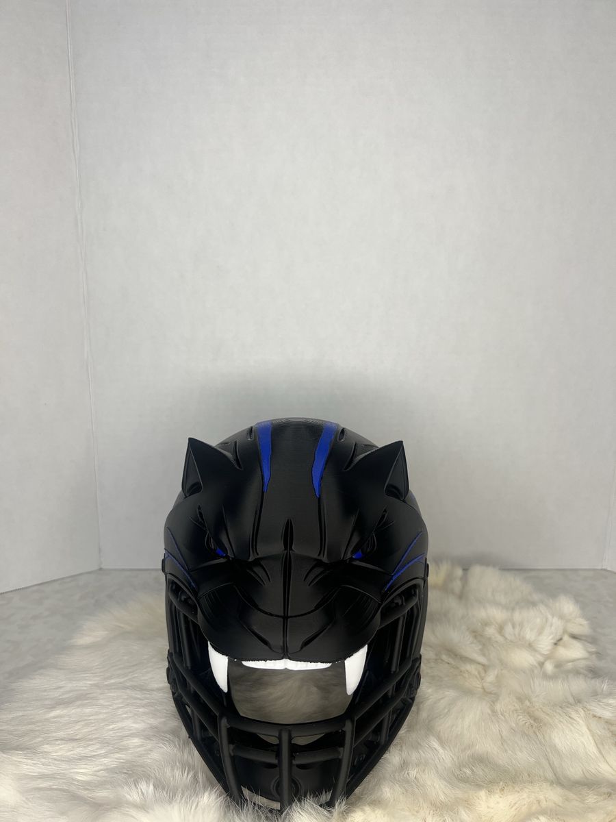Custom mini Panther Football Helmet with Blue Stripes - Unique Design