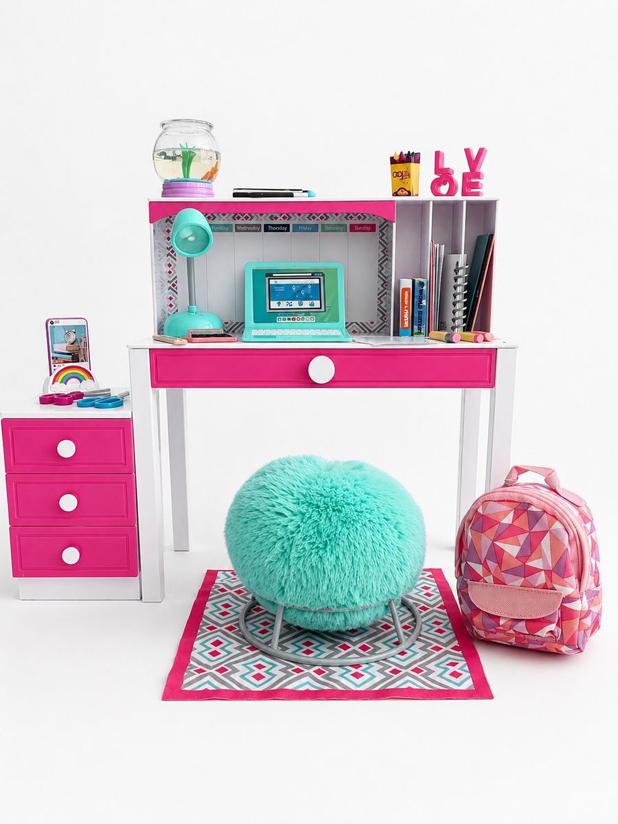 Our Generation for American Girl Doll Desk Study Set w/ Accessories & Fuzzy Stool