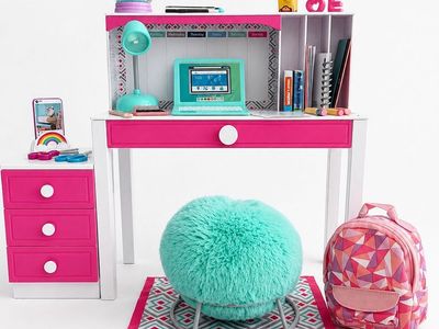 Our Generation for American Girl Doll Desk Study Set w/ Accessories & Fuzzy Stool