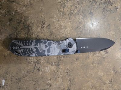 Kizer Azo Drop Bear Folding Knife - Skeleton Pattern, Black Blade, Blue Accents