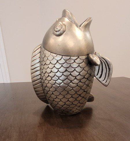 Decorative Silver Fish Vase/Planter - Unique Home Decor Accent