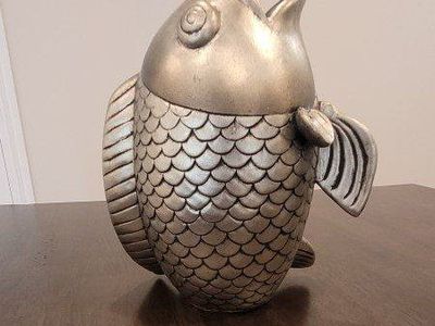 Decorative Silver Fish Vase/Planter - Unique Home Decor Accent