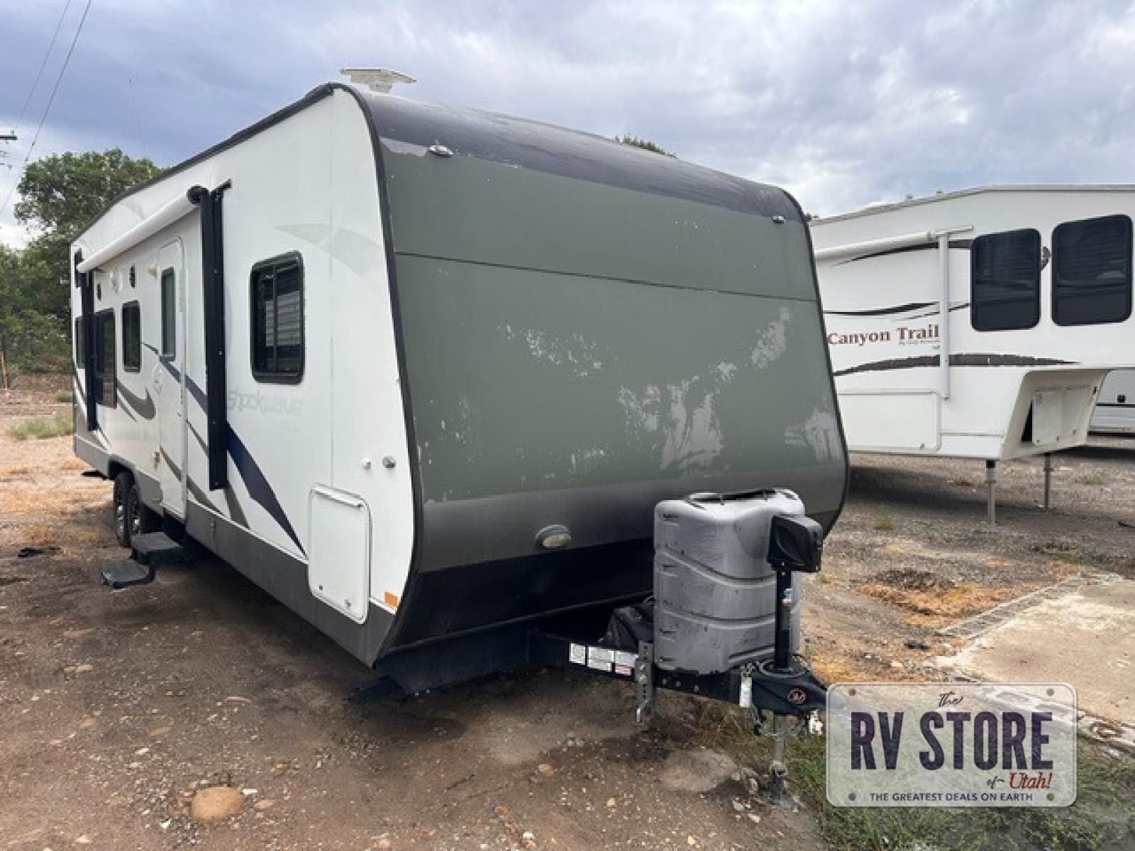2014 Forest River RV Shockwave T27FSDX Toy Hauler Travel Trailer Front Bedroom
