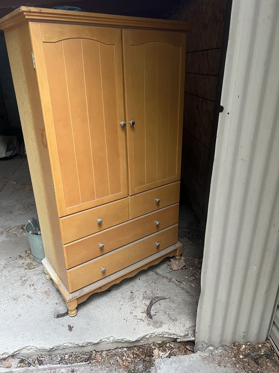 Wooden Armoire Wardrobe with 2 Doors & 4 Drawers - Used Storage Cabinet