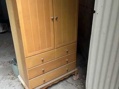 Wooden Armoire Wardrobe with 2 Doors & 4 Drawers - Used Storage Cabinet