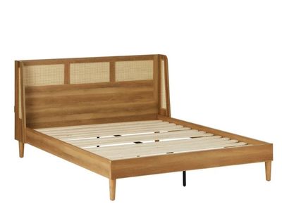 Queen size Springwood Caning Queen Platform Bed With Headboard, Light Honey Finish