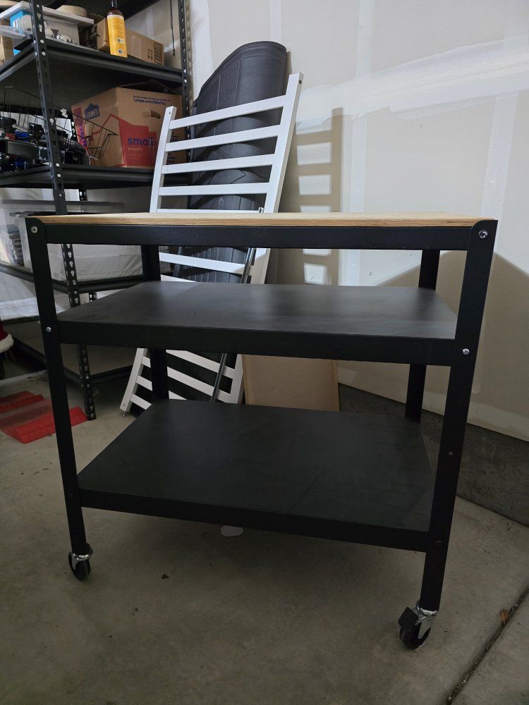 Rolling Utility Cart with Wood Top and Black Metal Shelves or Kitchen Island