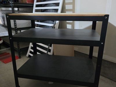 Rolling Utility Cart with Wood Top and Black Metal Shelves or Kitchen Island