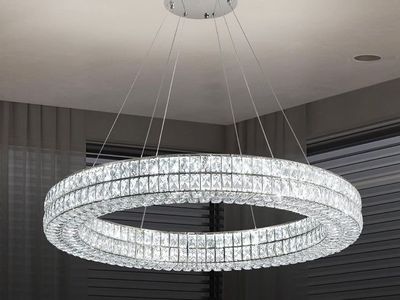 Modern 40" Ring Crystal Chandelier Dimmable LED Stainless Steel Silver