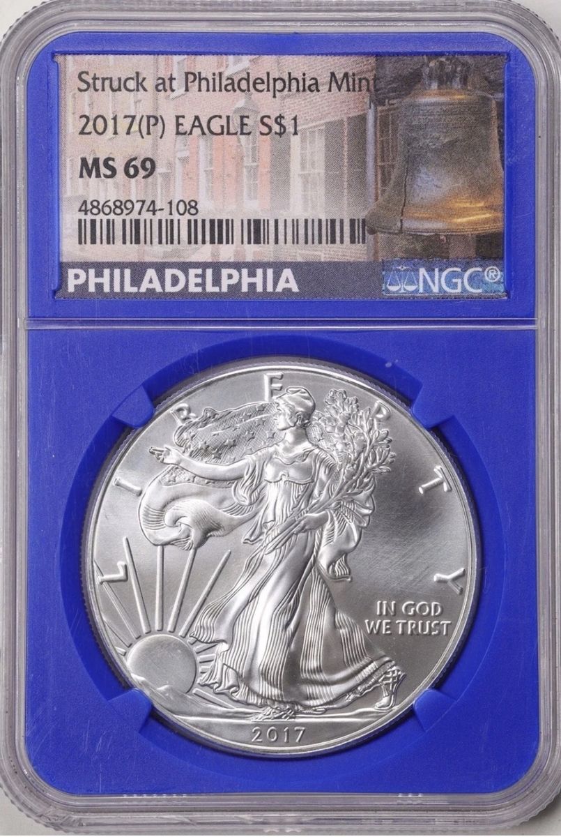 2017-(P) $1 1oz Silver American Eagle MS69 NGC - rare blue slab
