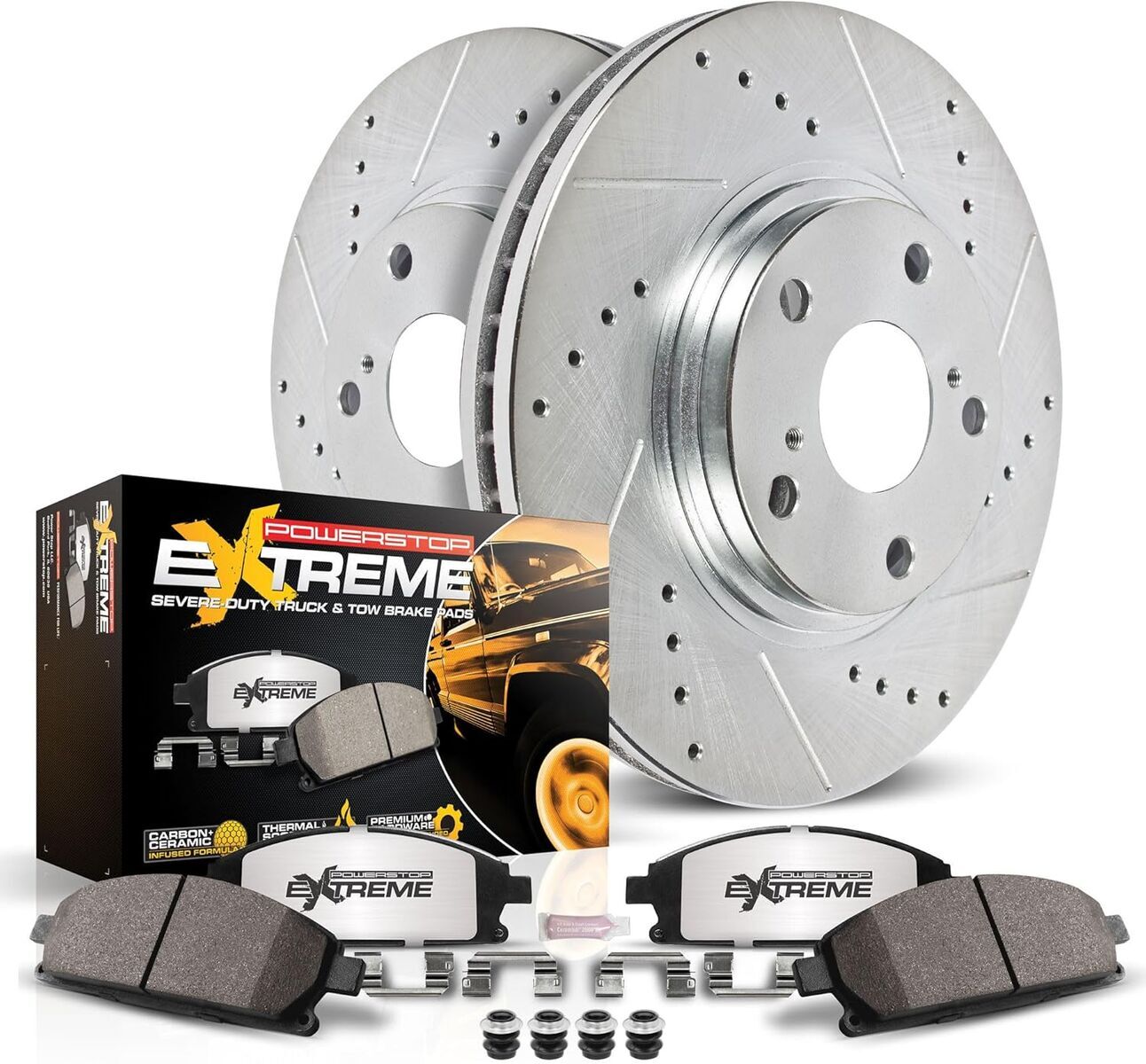 Power Stop REAR Brake Kit 2013-2022 Ford F-250 & F-350 Super Duty Tow Brake Pads Drilled & Slotted Rotors K6407-36