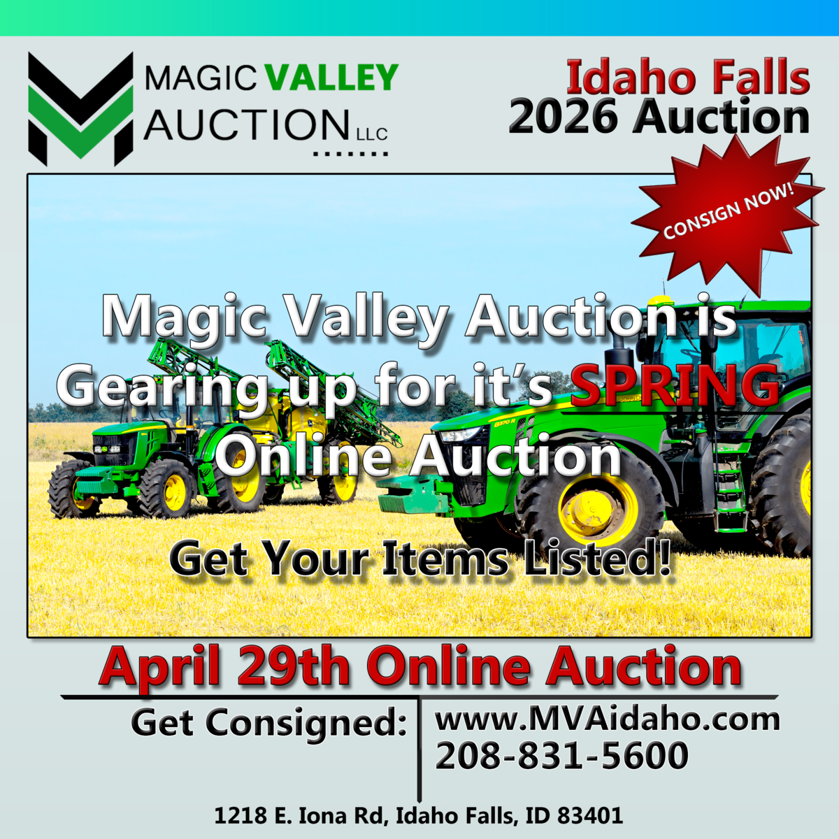 Magic Valley Auction, Idaho Falls - Spring Auction Consignments!