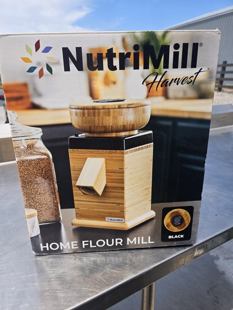 NutriMill Harvest Home Flour Mill - Black/Bamboo Finish with Owner's Manual