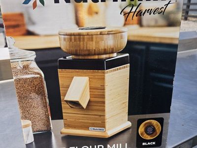 NutriMill Harvest Home Flour Mill - Black/Bamboo Finish with Owner's Manual