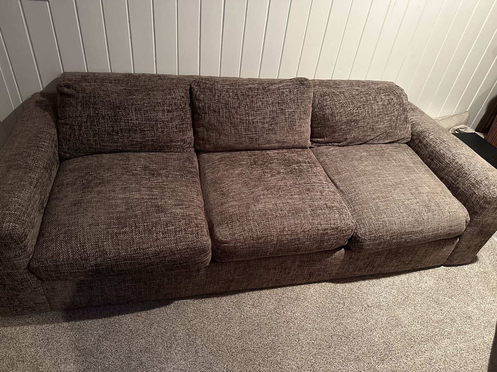 Brown Fabric 3-Seat Sofa – Comfortable & Sturdy