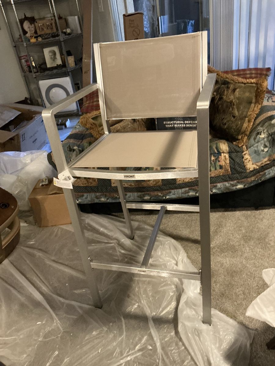 Aluminum Sling Patio Dining Chair – Beige / Silver – Outdoor Chair