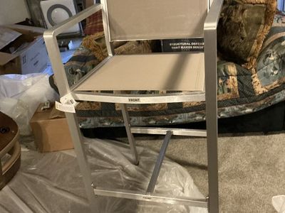 Aluminum Sling Patio Dining Chair – Beige / Silver – Outdoor Chair