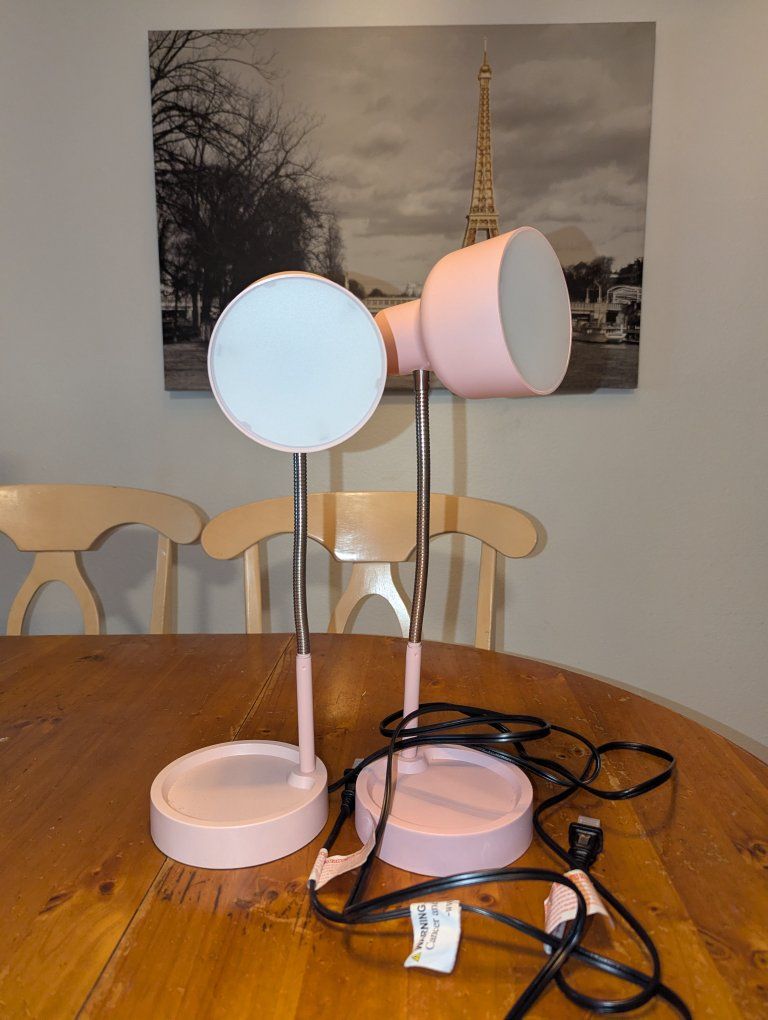 Pink Gooseneck Desk Lamps, Set of 2, Flexible Lighting for Home Office or Bedroom
