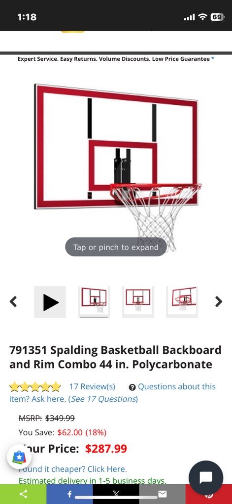 Spalding basketball backboard & RimCombo 44in