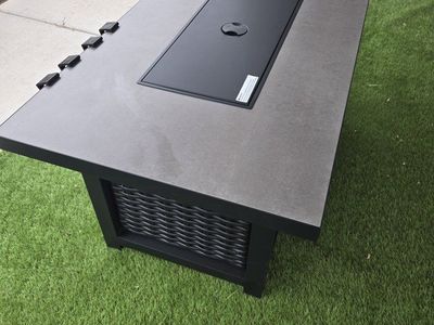 Athena collection Gray Woven Outdoor Fire Pit Table w/ Black Glass Rocks - Gas Powered