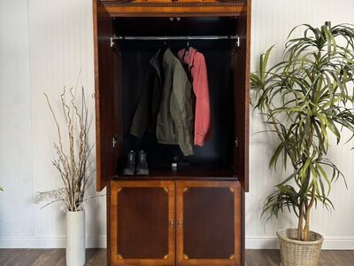 Vintage Wood Inlay Wardrobe or Armoire Cabinet