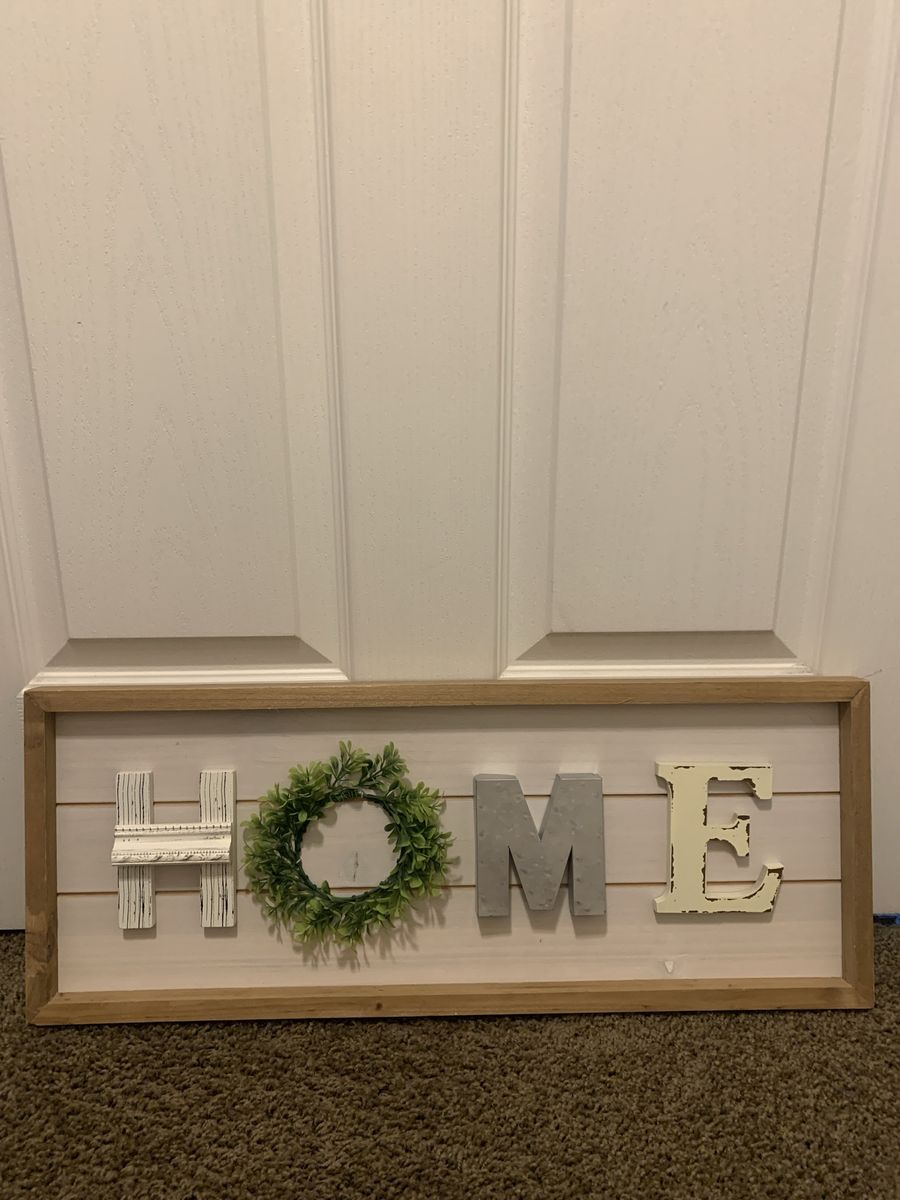 Rustic Wooden 'HOME' Sign with Artificial Greenery Wreath