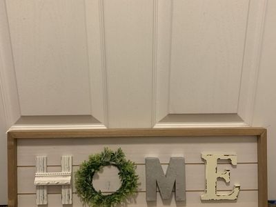 Rustic Wooden 'HOME' Sign with Artificial Greenery Wreath