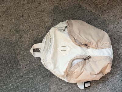 White & Tan Mini Backpack - Small Everyday Bag with Multiple Zippered Compartments