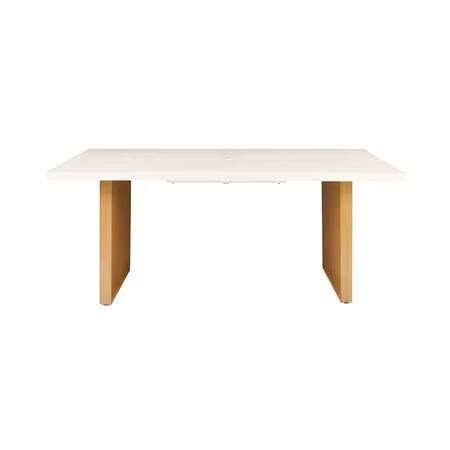 Vista Steel Metal Top Outdoor Dining Table Cream Stone Metal Top with Teak LEGS