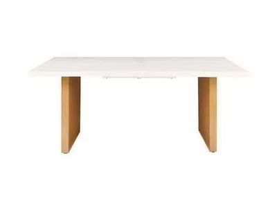 Vista Steel Metal Top Outdoor Dining Table Cream Stone Metal Top with Teak LEGS