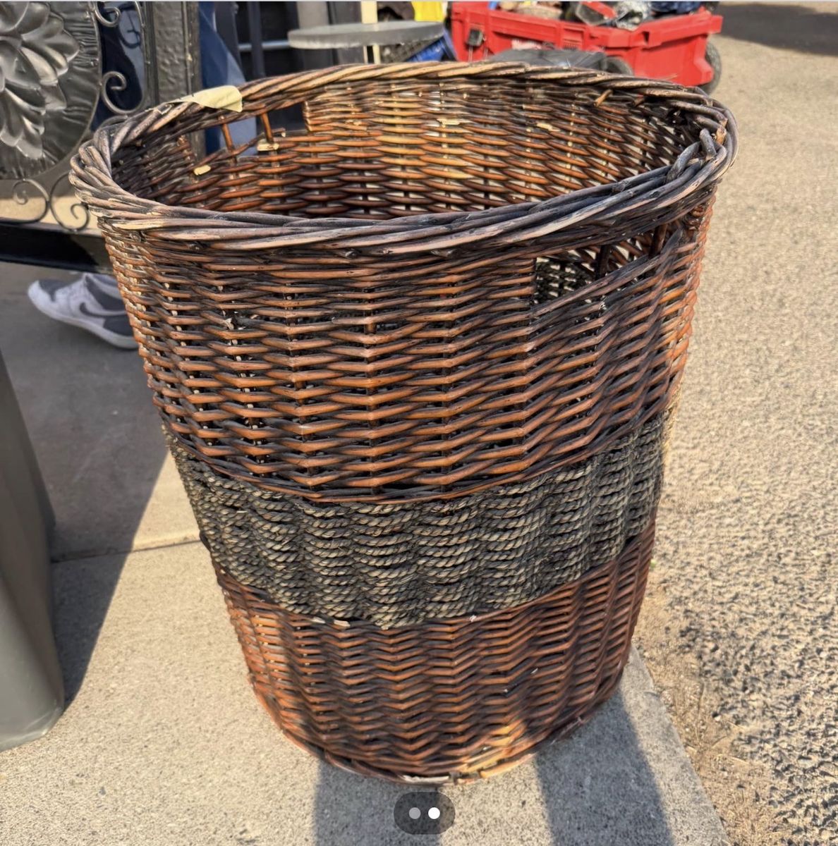 Vintage Wicker and Rope Storage Laundry Basket