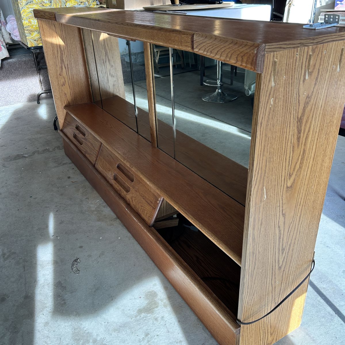 Vintage Mid-Century Modern Wood & Beveled Mirror Headboard 83” Long - Needs a base