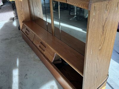 Vintage Mid-Century Modern Wood & Beveled Mirror Headboard 83” Long - Needs a base
