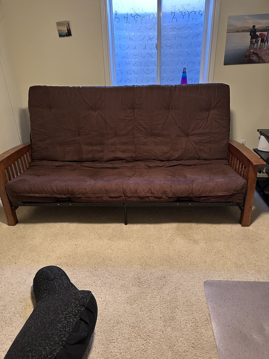 Futon with queen size mattress, plus Memory Foam Topper