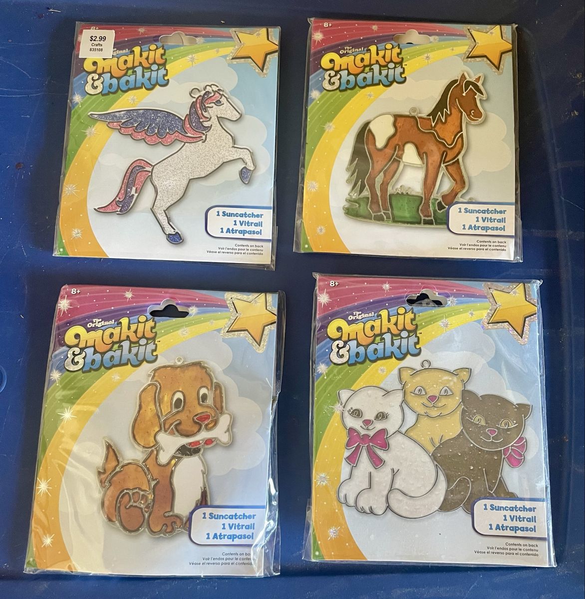 New! Makit & Bakit Suncatcher Craft Kits Lot: Unicorn, Horse, Dog, Cats, & Butterfly