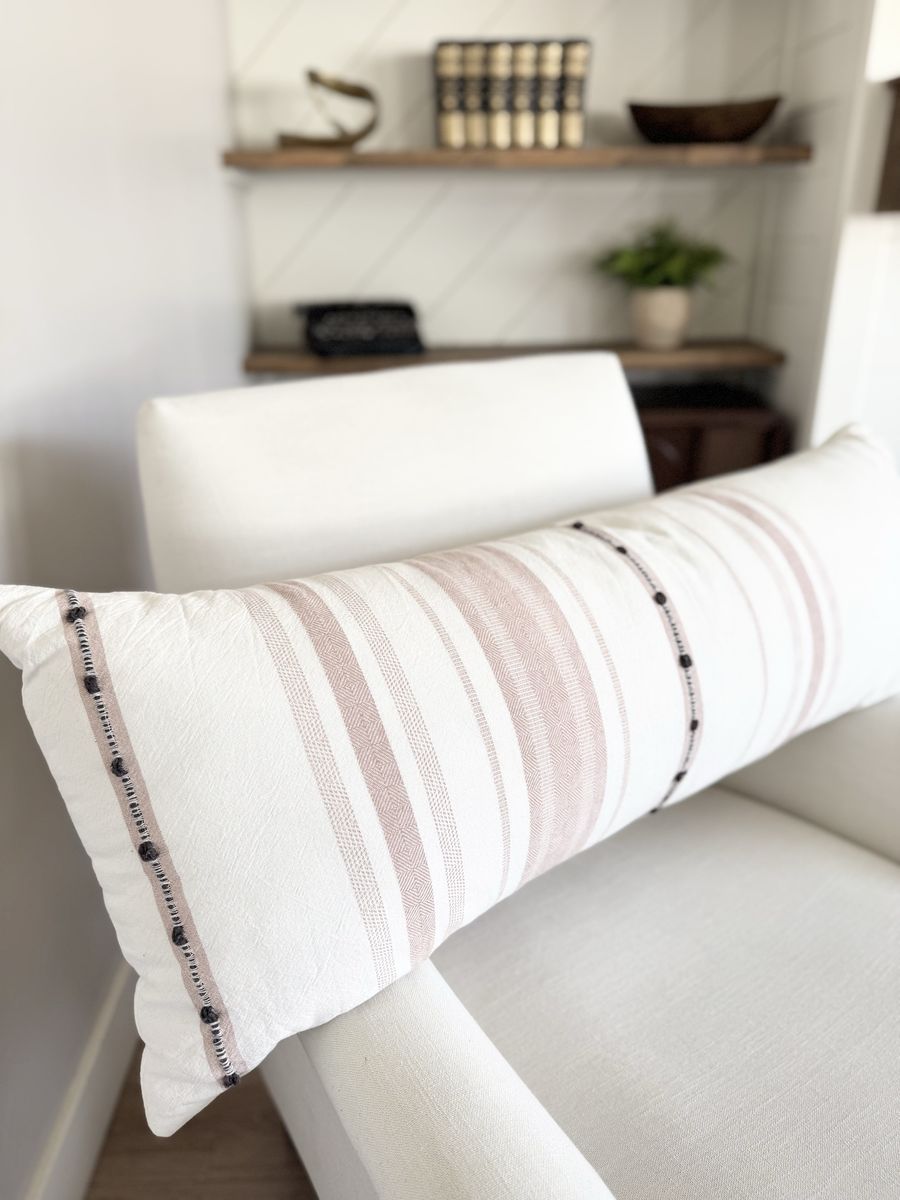 Long Throw Pillow | Lumbar Pillow | Pink & Ivory