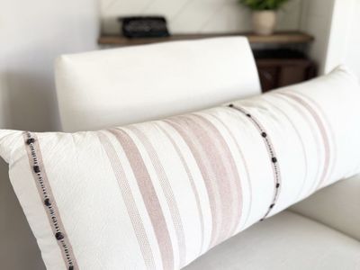 Long Throw Pillow | Lumbar Pillow | Pink & Ivory
