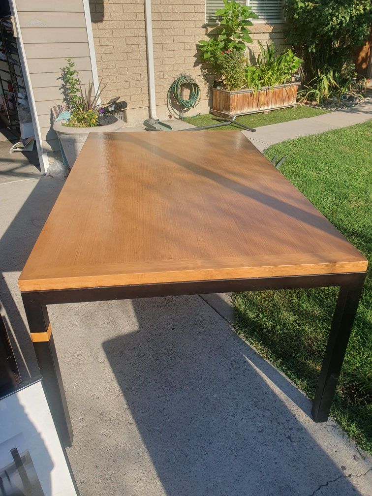 Modern Wood Top Dining Table with Black Metal Frame